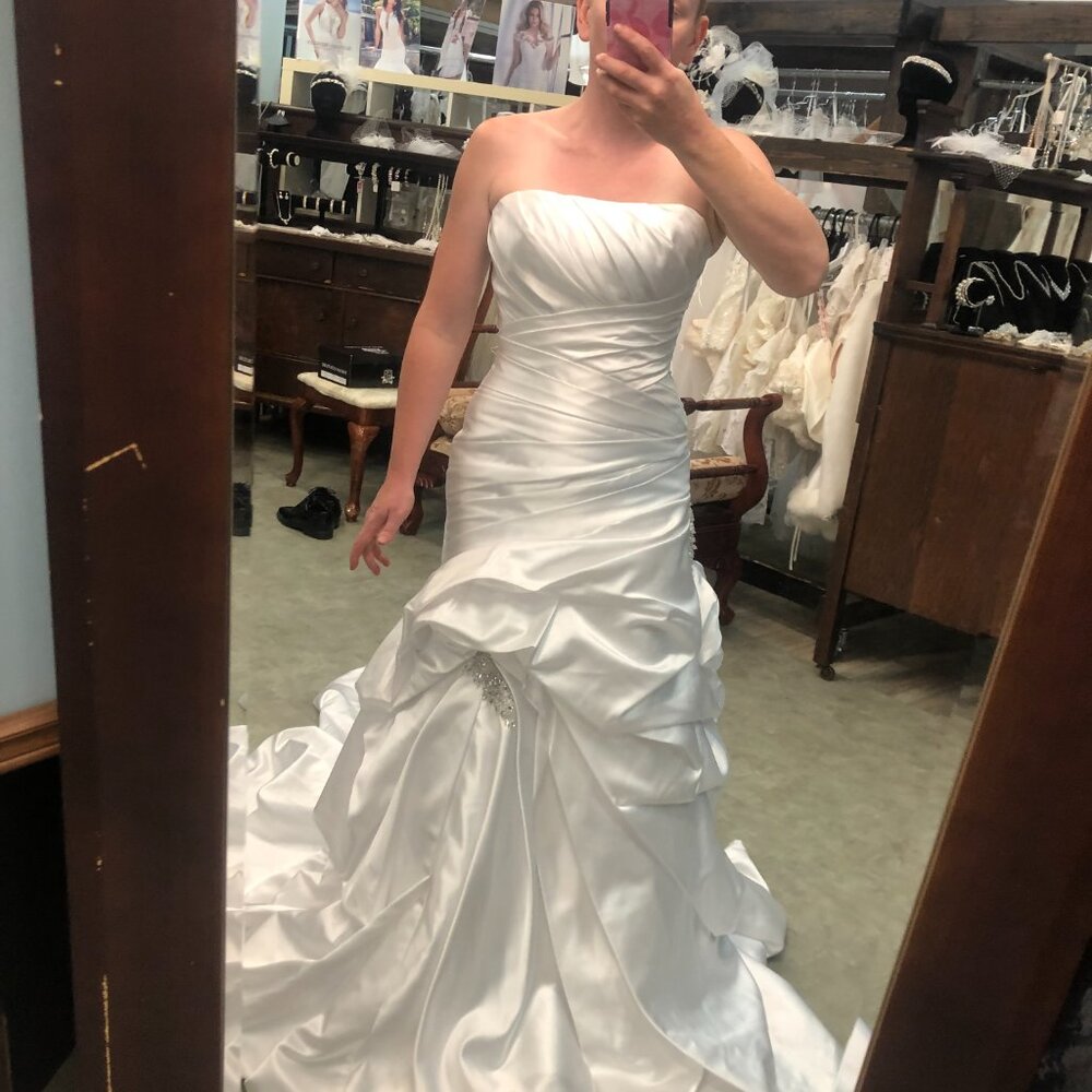 Satin White Fit & Flare Wedding Dress, Flattering Shapely Ruching Classic Sexy